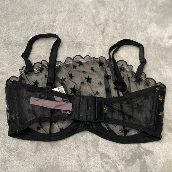 New! Victorias Secret black metallic star pattern mesh lace bra 20084 - Picture 6 of 7